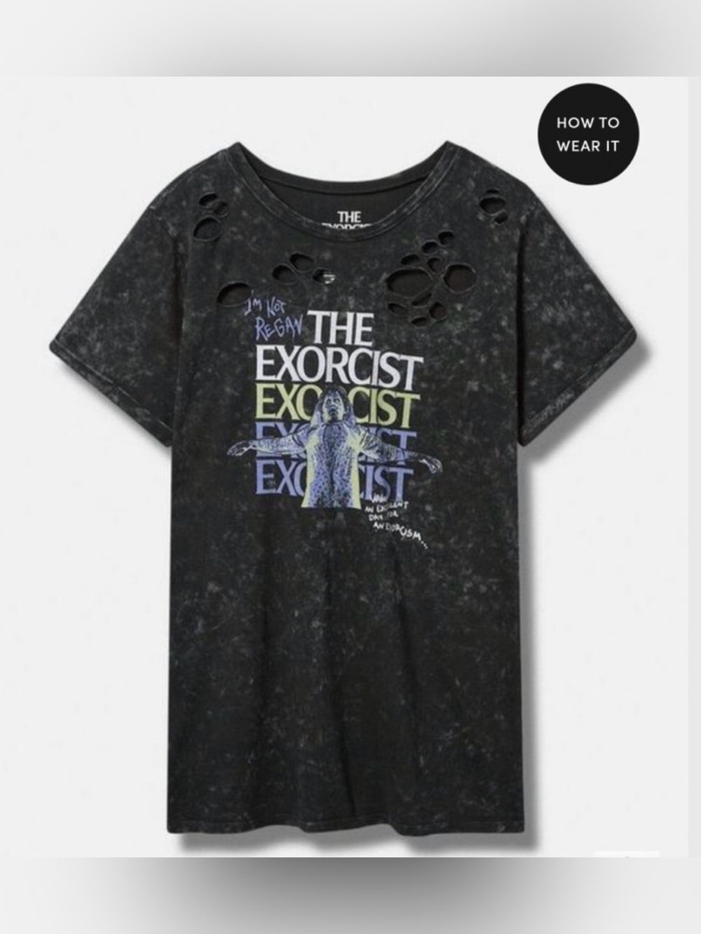 GUC Torrid distressed relaxed black mineral wash The Exorcist tunic tee, size 3